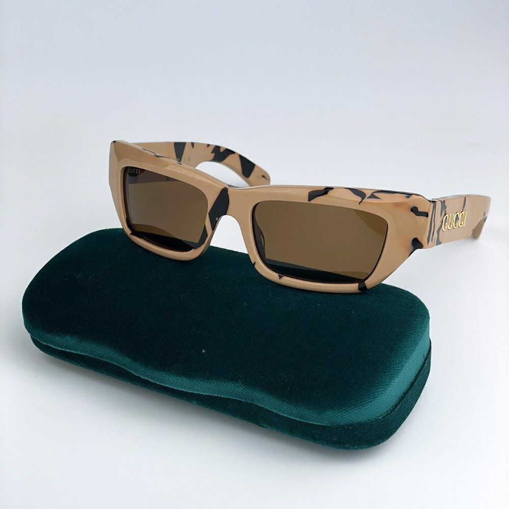SALE! NEW Gucci GG1296S 003 Black Big Spotted Havana Rectangle Unisex Sunglasses - Picture 1 of 10